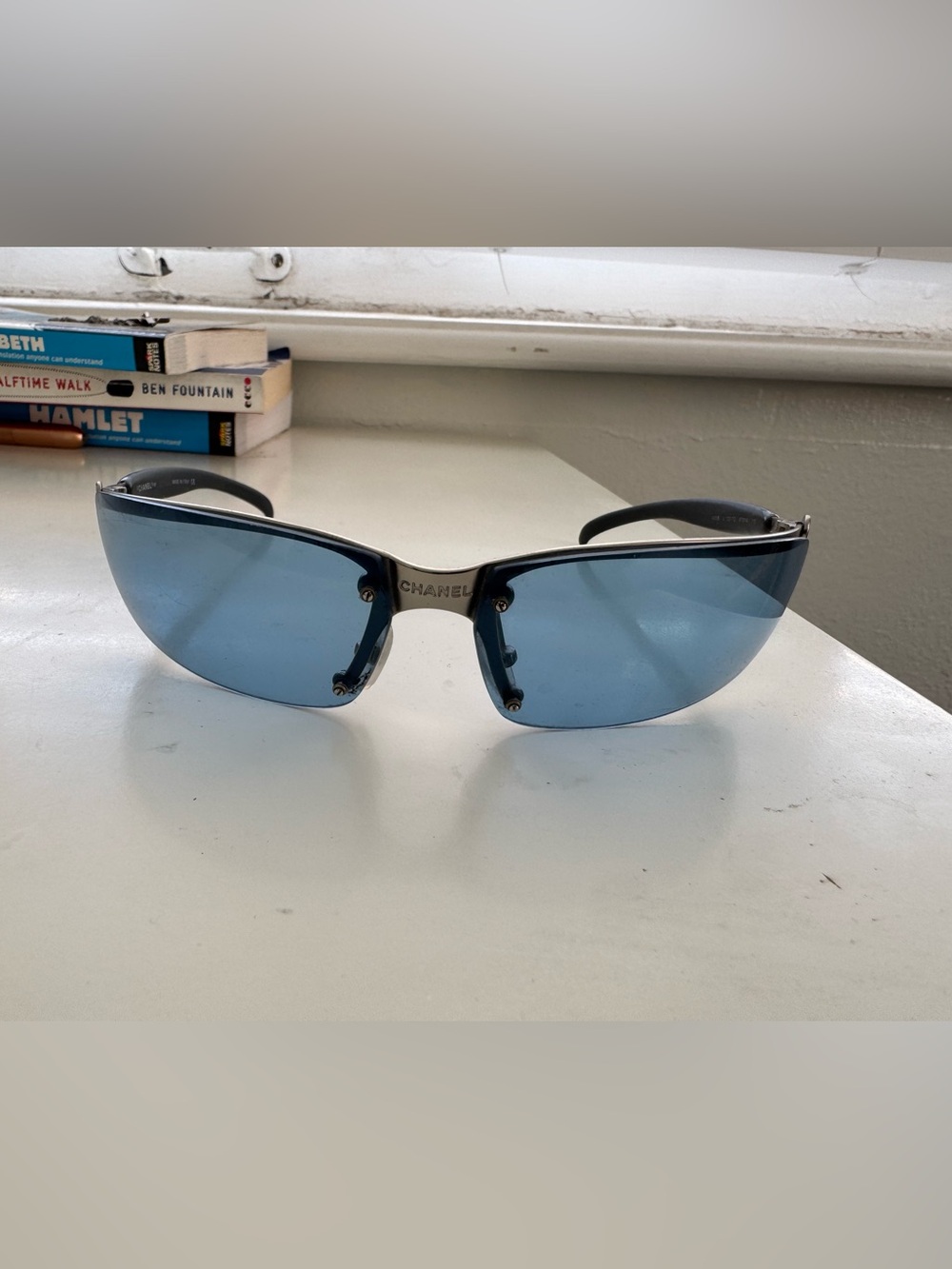 CHANEL 4008 Rimless Light Blue-Tinted Sunglasses